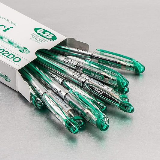 Pentel Arts Slicci 0.25 mm Extra Fine Gel Pen, Green Ink, Box of 12 (BG202-D)