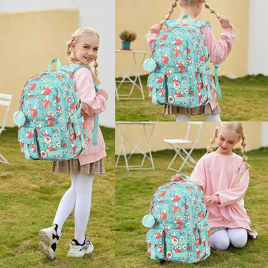 Girls Backpack,15.6 Inch Laptop School Bag Large Primary Elementary Middle College Bookbags Kids Backpacks for Teens Girl Women Students Anti Theft Travel Daypack (Green)