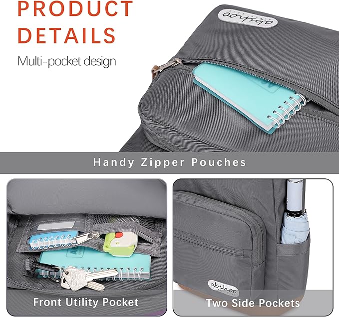 abshoo Classic Backpack for School College Bookbag Middle High School Bakcpacks for Teen Casual Daypack (Grey)