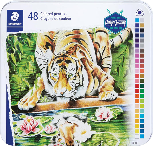 STAEDTLER Colored Pencils, Triangular Barrel, 48 Pack Assorted, Metal Tin 1278 M48