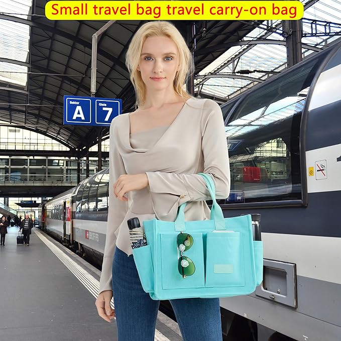 Tote Bag for Women With Compartments,Large Canvas Tote Women's Purse Crossbody Bags Work Laptop Book Bag Satchels Handbags