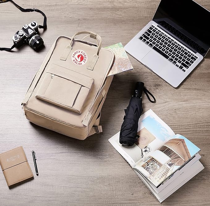 KALIDI Casual Laptop Backpack 15 Inches Classic Camping Rucksack Travel Outdoor Square Daypack College Hiking Gym Bag, Khaki