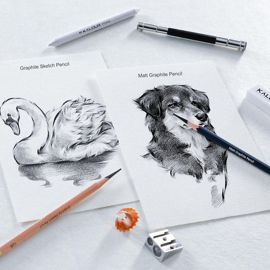 KALOUR 25-Piece Professional Sketch Pencil Set with Matte and Regular Pencils - Includes Vinyl Eraser, Kneaded Eraser, Sharpener, Pencil Extender and Blending Stump - Ideal for Artists and Beginners