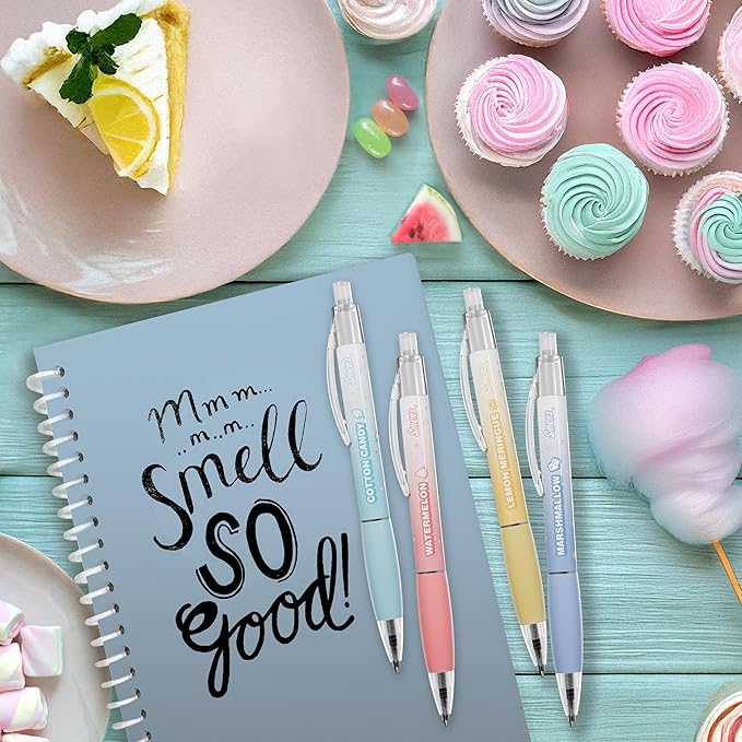 Simply Delightful Smens - Patented Gourmet Scented Black Gel Ink Pens, Medium Point, 8 Count - Fun, Cute, Cool, Smelly Pens for Kids