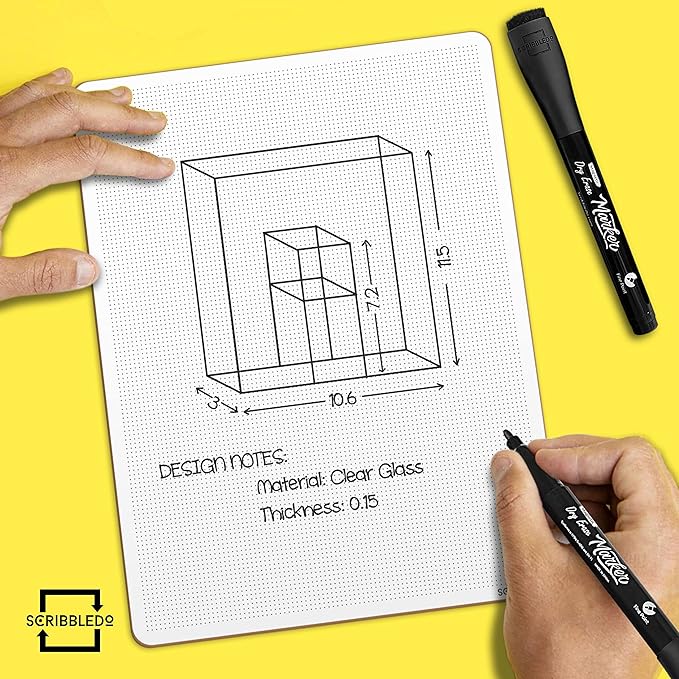 Scribbledo Magnetic Dry Erase Markers Fine Tip Black Color Low Odor Whiteboard Markers with Eraser Cap Thin Skinny White Board Markers for Adults Students Teachers Kids Art Home & School (4 Pack)