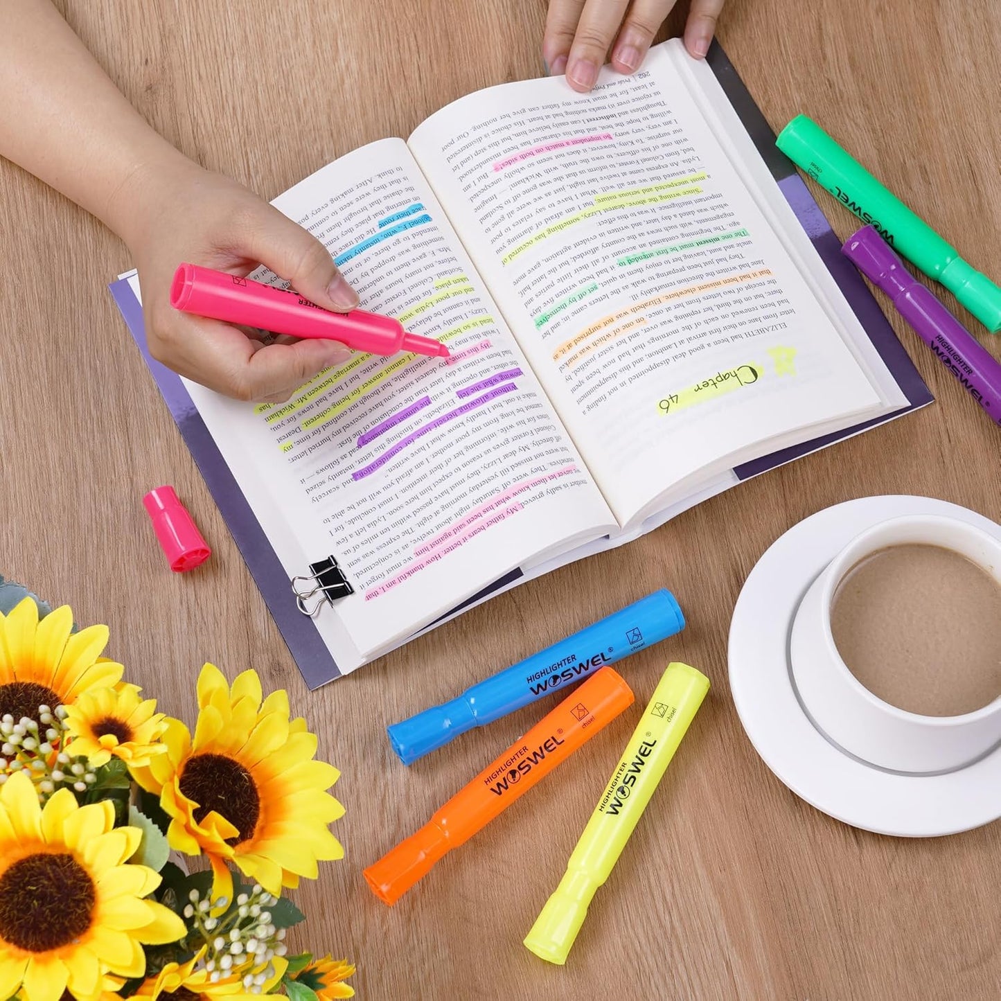 Highlighters Bulk, 72 Pack Tank Style Highlighters Assorted Fluorescent Colors Set, 6 Bright Colors Chisel Tip Highlighter Markers for Kid and Adult Coloring, Highlighting as School Supplies