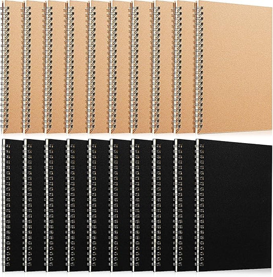 Eersida 20 Pack A5 Spiral Notebook College Ruled Spiral Notebook Bulk 5.5 x 8.3 Inch Hardcover Notepads Lined Travel Writing Journal Notepad, 50 Sheets 100 Pages(Black, Kraft)