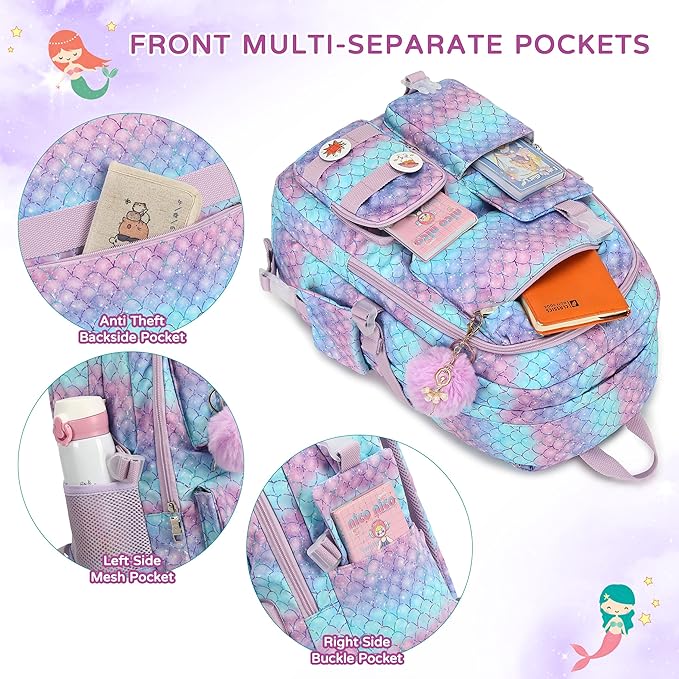 Girls Backpack,15.6 Inch Laptop School Bag Large Primary Elementary Middle College Bookbags Kids Backpacks for Teens Girl Women Students Anti Theft Travel Daypack (Purple)