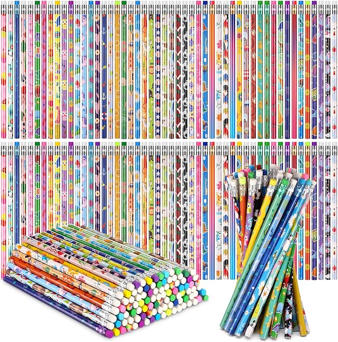 Sabary 100 Pcs Assorted Wood Pencil Bulk 50 Styles #2 HB Colorful Novelty Fun Dinosaur Animals Fruits Sports Pencils with Erasers Back to School Supplies for Kids Student Teacher Classroom Reward