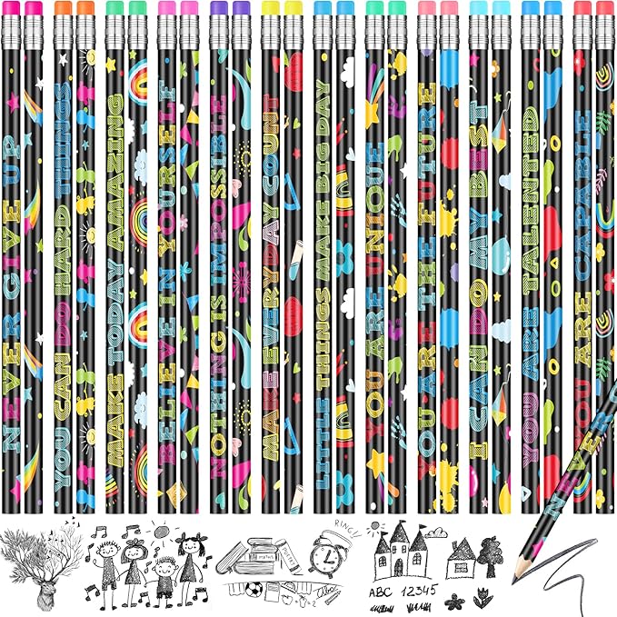 200 Pcs Motivational Pencils Bulk, Fun Inspirational School Pencils for Classroom, Cute Wood Pencils with Encourage Positive Sayings, Back to School Supplies for Kids Student Teacher Classroom Reward