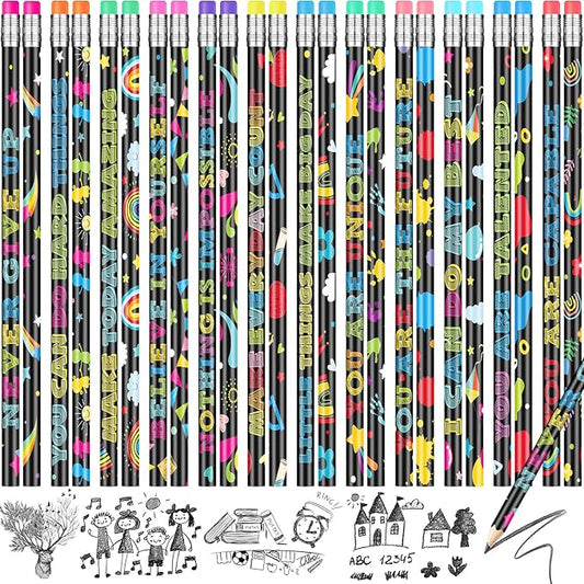 100 Pcs Motivational Pencils Bulk, Fun Inspirational School Pencils for Classroom, Cute Wood Pencils with Encourage Positive Sayings, Back to School Supplies for Kids Student Teacher Classroom Reward
