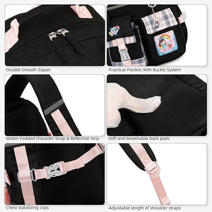 Hey Yoo Cute Backpack for School Backpack for Girls Backpack with Lunch Box Bookbag Set Kids Backpacks for Teen Girls