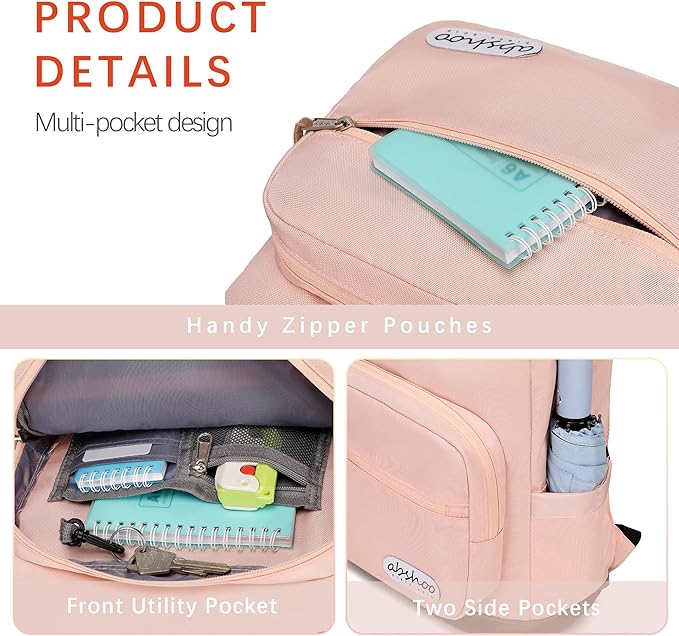 abshoo Classic Backpack for School College Bookbag Middle High School Girls Bakcpacks for Teen Casual Daypack (Pink)