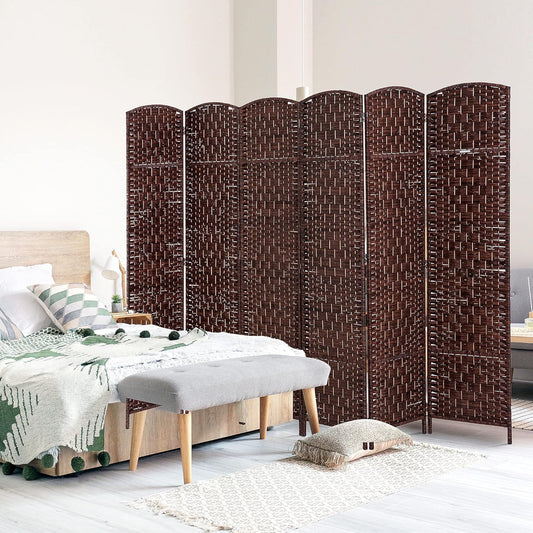 HOMCOM Room Divider 6 Panels Folding Privacy Screen 6FT Tall Portable Wicker Weave Partition Wall Divider for Bedroom Home Office, Brown