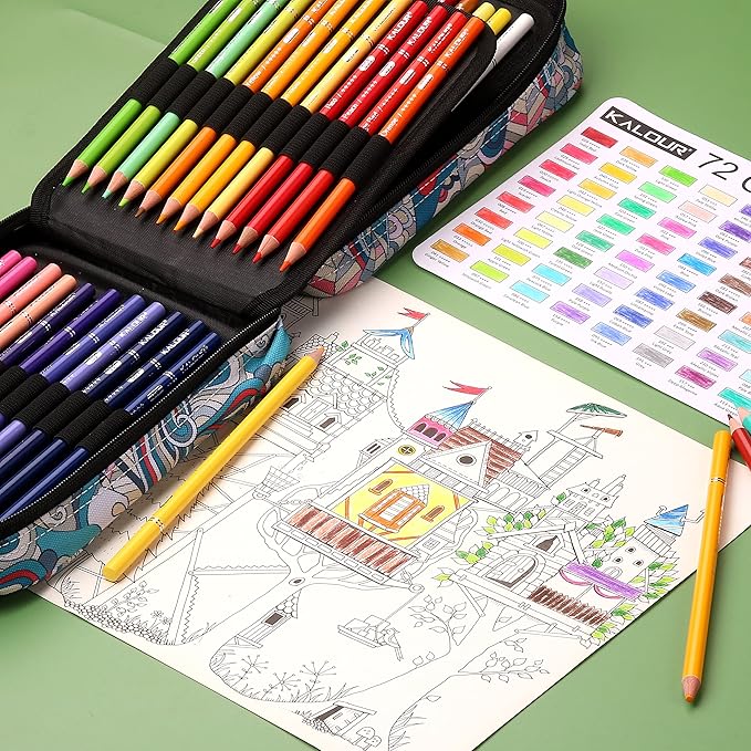 KALOUR Premium Colored Pencils,Set of 72 Colors,Artists Soft Core with Vibrant Color,with Zipper Slot Pencil Case,Ideal for Drawing Sketching Shading,Coloring Pencils for Adults Beginners (Blue)