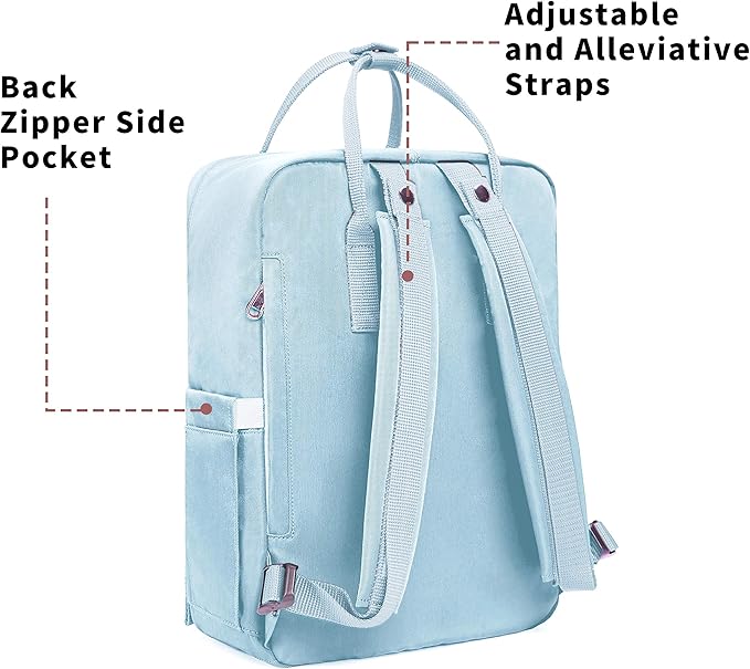 KALIDI Casual Laptop Backpack 15 Inches Classic Camping Rucksack Travel Outdoor Square Daypack College Hiking Gym Bag, Sky Blue