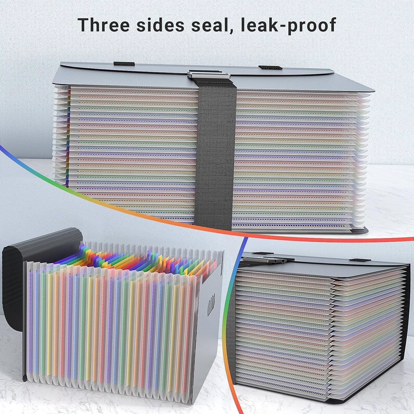 Marati 25 Pockets Expanding File Folders with Handle,Accordion File Organizer,Portable Filing Box,Colored Tabs for Document Paper,A4/Letter Size,Black