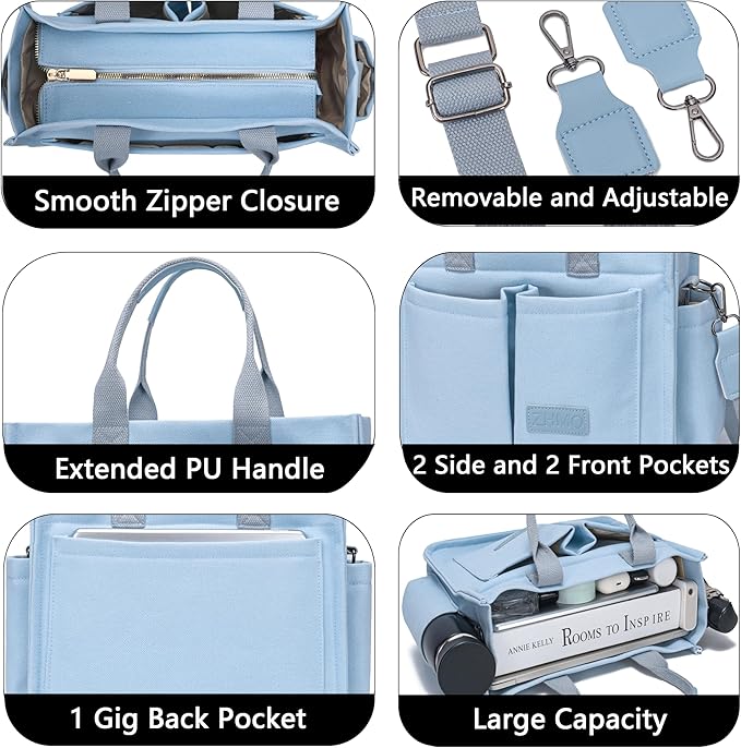 Tote Bag for Women With Compartments,Large Canvas Tote Women's Purse Crossbody Bags Work Laptop Book Bag Satchels Handbags