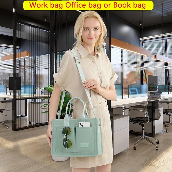 Tote Bag for Women With Compartments,Large Canvas Tote Women's Purse Crossbody Bags Work Laptop Book Bag Satchels Handbags
