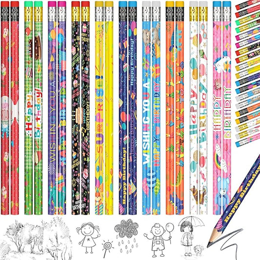Funrous 500 Pcs Happy Birthday Pencils for Students Bulk Colorful Pencils with Top Erasers for Teachers Classrooms Reward Kids Birthday Party Supplies Gifts, 10 Assorted Style