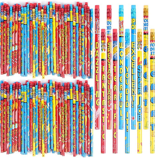 Kolewo4ever Inspirational Pencils, 200 Pieces with 10 Different Designs, Words of Encouragement Printed on Sharpened Pencils, Graphite Core, Colorful Erasers, Suitable for School
