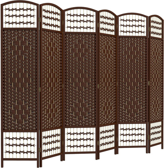 HOMCOM 6 Panel Room Divider, Folding Privacy Screen, 5.6' Room Separator, Wave Fiber Freestanding Partition Wall Divider, Brown