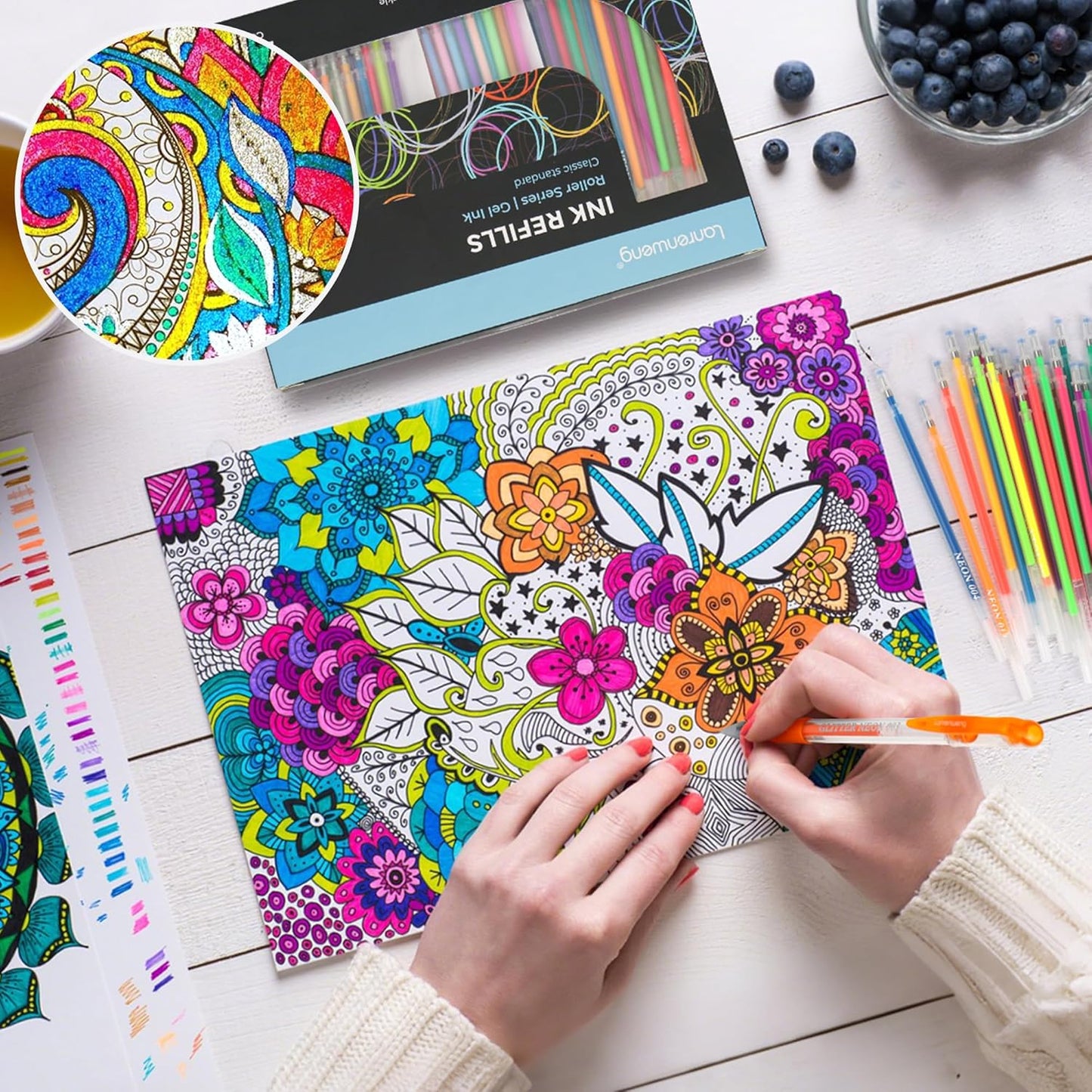 200 Colors Gel Pen Refills, Glitter Neon Gel Ink Pens Refills,Replace Cartridges for Gel Pens Set,9 Color Type for Kids Adult Coloring Books Drawing Doodling Crafts Scrapbooking Journaling,No Repeats