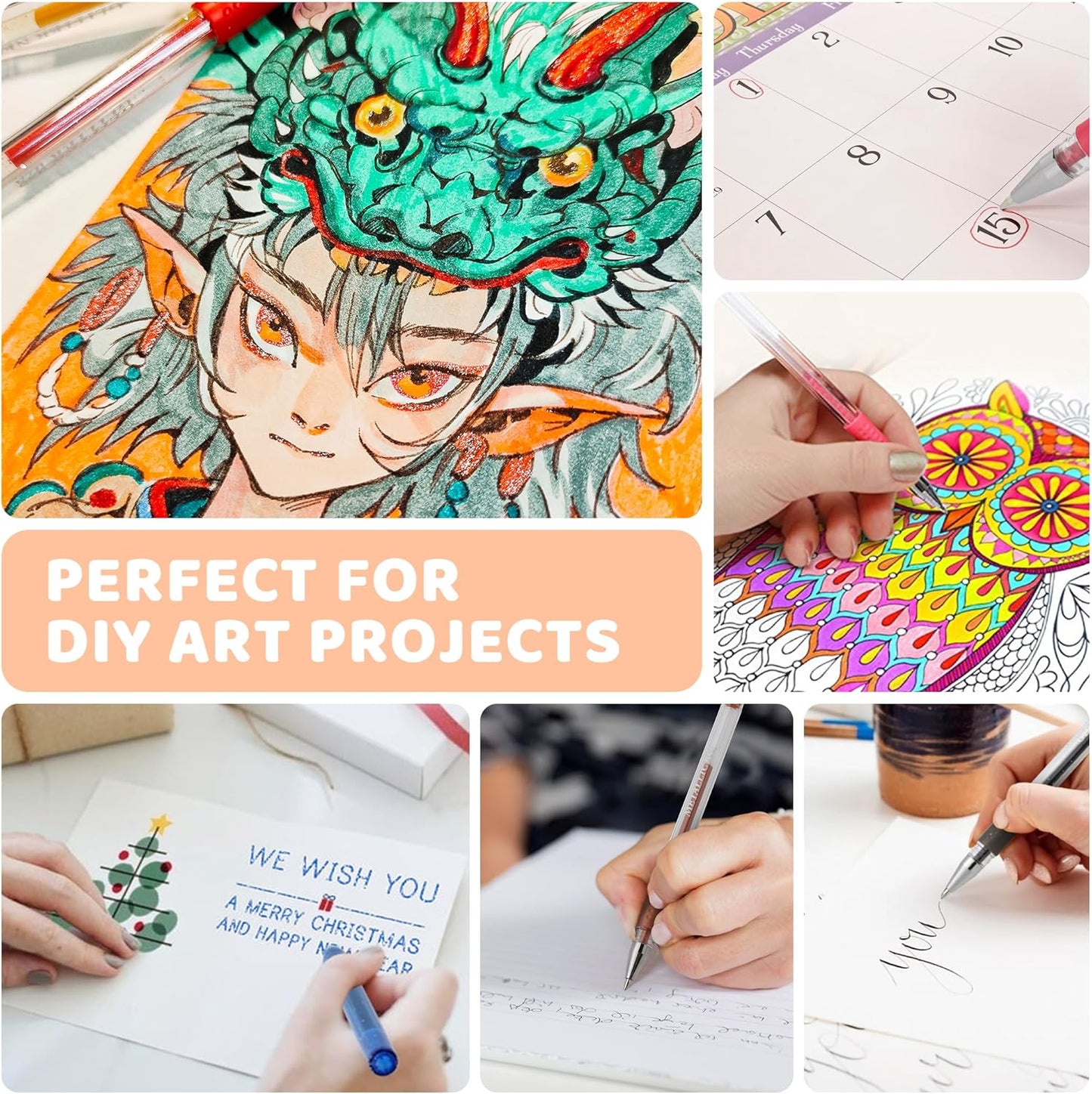 400 Pack Gel Pens for Adult Coloring Books, 200 Colored Gel Pen Include 200 Refills with 40% More Ink,Glitter Gel Pens Set for Coloring Books Drawing Journaling Scrapbook Art Supplies