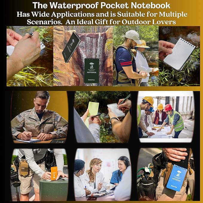 Waterproof 3x5 Notebook Pocket Notebook Small Spiral Notebooks Pocket Notepad Small Notepad 3x5 Pocket Notepad Police Notepad Tactical Notebook and All-Weather pen 4 Pack Green