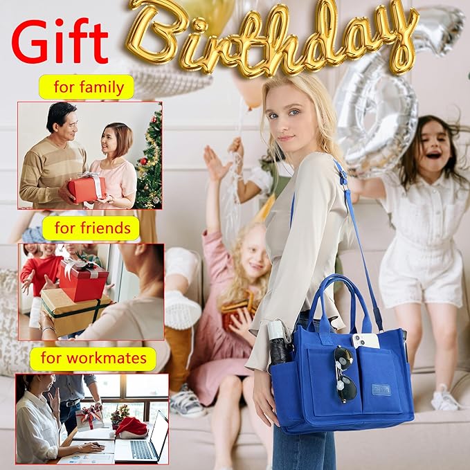 Tote Bag for Women With Compartments,Large Canvas Tote Women's Purse Crossbody Bags Work Laptop Book Bag Satchels Handbags