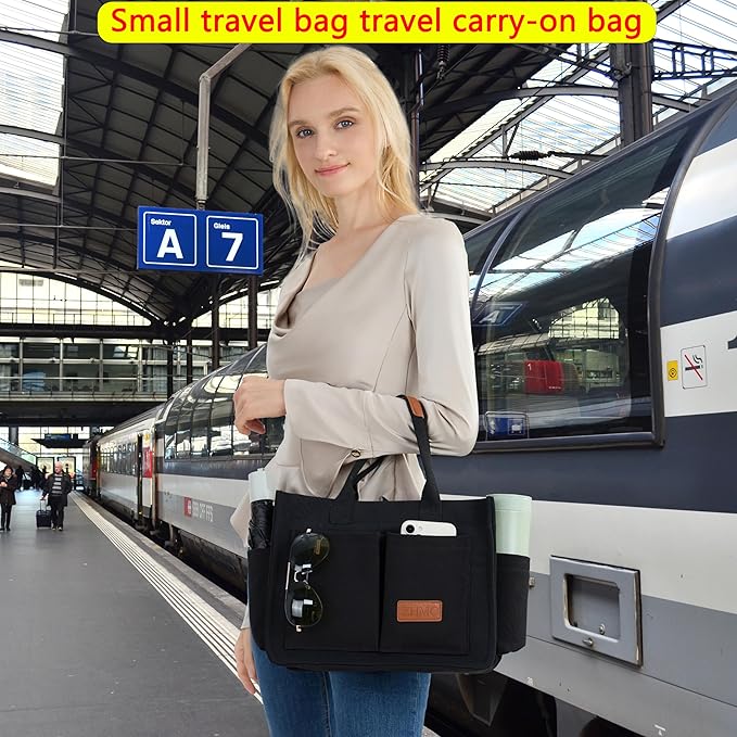 Tote Bag for Women With Compartments,Large Canvas Tote Women's Purse Crossbody Bags Work Laptop Book Bag Satchels Handbags