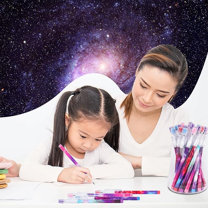 Kolewo4ever Galaxy 48-Piece Multicolor Space Theme Pencils, 0.5mm, Medium Point, Retractable, Non-Sharpening, Comfort Grip, Perfect for School, Home, Office, Gifting, Party Favors