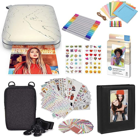 HP Sprocket Select 2.3x3.4 Portable Instant Photo Printer for Android and iOS Devices (Eclipse) Starter Bundle