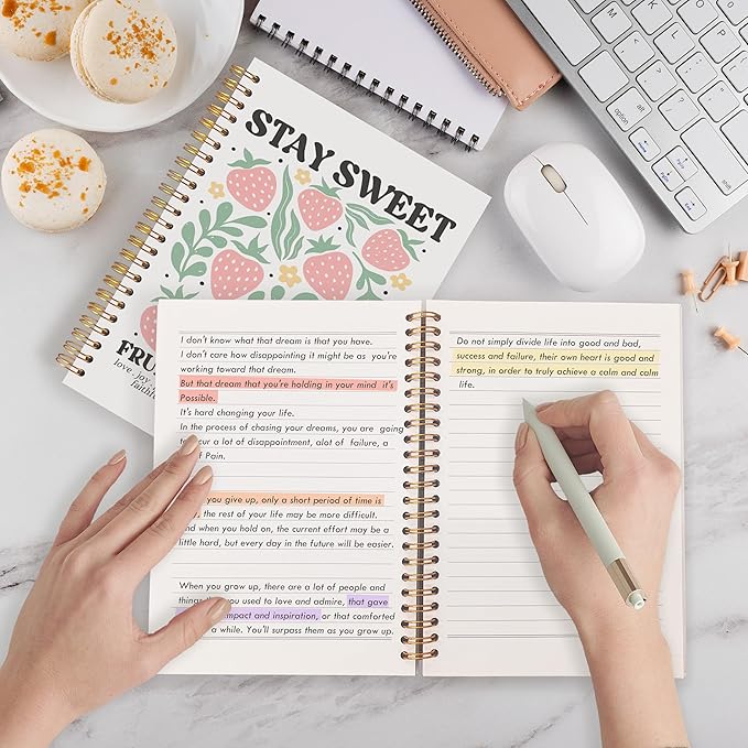 Qabliqo Fruit of the Spirit Christian Spiral Notebooks, Strawberry Bible Journals for Writing, Religious Scripture Journal for Women, Bible Verse Notebook for Note Taking, 5.5x8.3 Inch