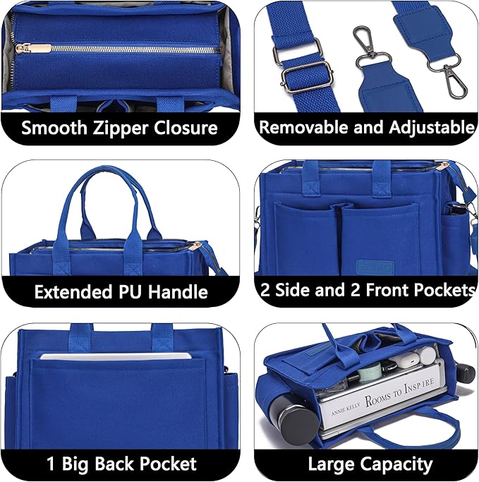 Tote Bag for Women With Compartments,Large Canvas Tote Women's Purse Crossbody Bags Work Laptop Book Bag Satchels Handbags