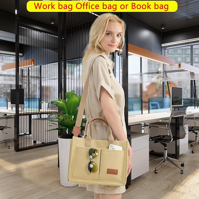 Tote Bag for Women With Compartments,Large Canvas Tote Women's Purse Crossbody Bags Work Laptop Book Bag Satchels Handbags