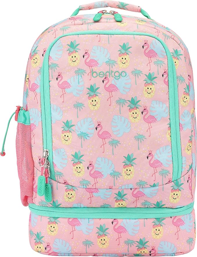 Bentgo Kids 2-in-1 Backpack & Insulated Lunch Bag - Durable 16” Backpack & Lunch Container in Unique Prints for School & Travel - Water Resistant, Padded & Large Compartments (Tropical)