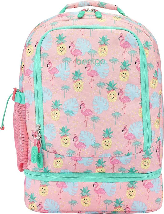Bentgo Kids 2-in-1 Backpack & Insulated Lunch Bag - Durable 16” Backpack & Lunch Container in Unique Prints for School & Travel - Water Resistant, Padded & Large Compartments (Tropical)