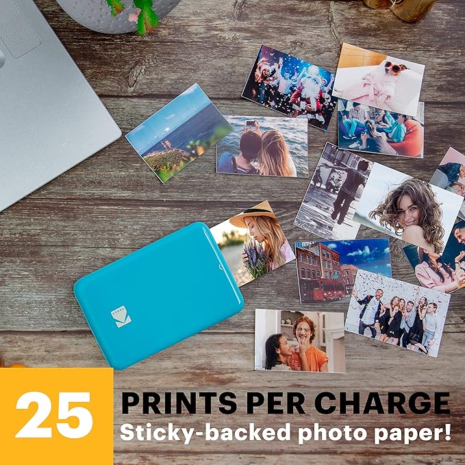 KODAK Step Instant Smartphone Photo Printer - Portable Mini Color Wireless Mobile Printer - Zink 2x3” Sticky-Back Photos - Bluetooth Compatible with iOS & Android Devices - Fun Editing App - Blue