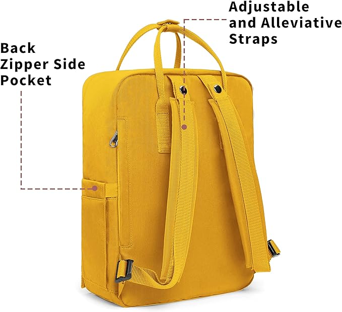 KALIDI Casual Laptop Backpack 15 Inches Classic Camping Rucksack Travel Outdoor Square Daypack College Hiking Gym Bag, Yellow