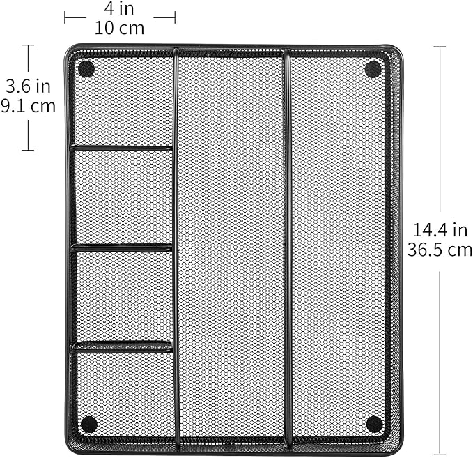 Amazon Basics Desk Drawer Organizer for Office and Home, Metal Mesh, Anti-Slip, 6 Compartments, Black
