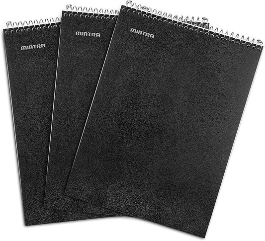 Mintra Office TOP BOUND Durable Spiral Notebooks (Black, College Ruled 3pk)