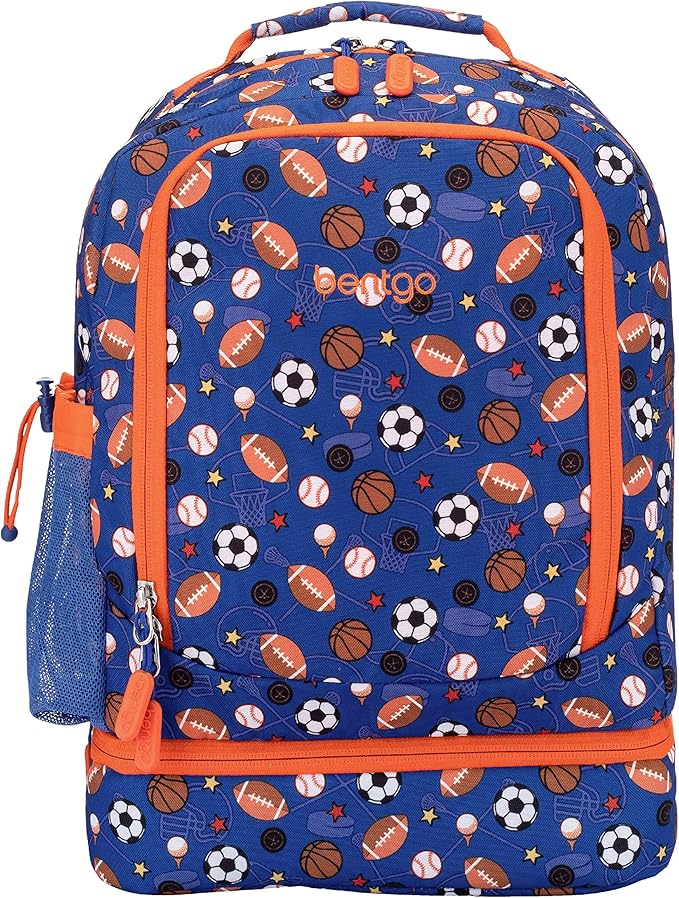 Bentgo Kids 2-in-1 Backpack & Insulated Lunch Bag - Durable 16” Backpack & Lunch Container in Unique Prints for School & Travel - Water Resistant, Padded & Large Compartments (Sports)