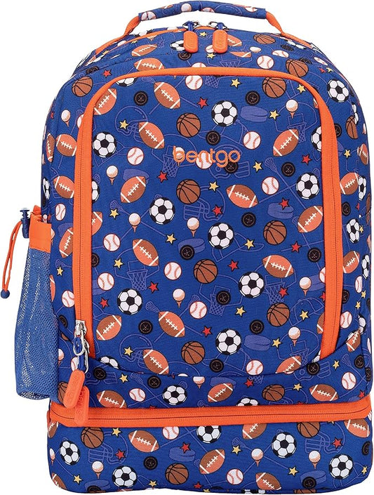 Bentgo Kids 2-in-1 Backpack & Insulated Lunch Bag - Durable 16” Backpack & Lunch Container in Unique Prints for School & Travel - Water Resistant, Padded & Large Compartments (Sports)