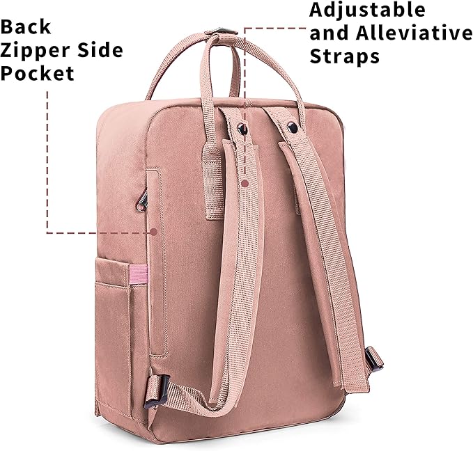 KALIDI Casual Laptop Backpack 15 Inches Classic Camping Rucksack Travel Outdoor Square Daypack College Hiking Gym Bag, Pink