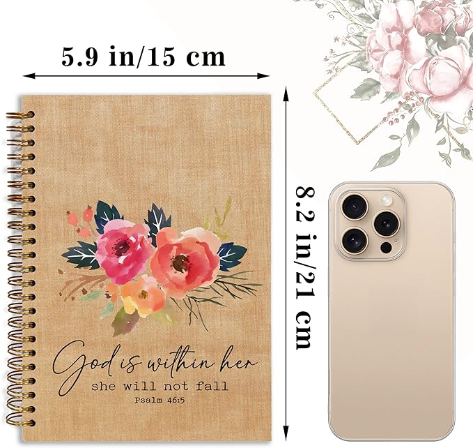 Bible Notebook, A5 Spiral Christian Journal with Floral Pink Butterfly Notebook, Bible Verse-He Restores My Soul, Inspirational Notebooks for Women, Bible Study, Gift for Birthday Christmas, Office Supplies (Brown)