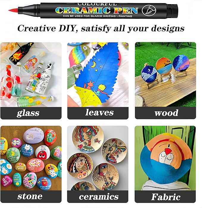 Permanent Marke Ceramics Pens 12 Colors Porcelain Paint Brush Pen for Both Glazed and Unglazed Ceramics Christmas Decoration Wine Markers