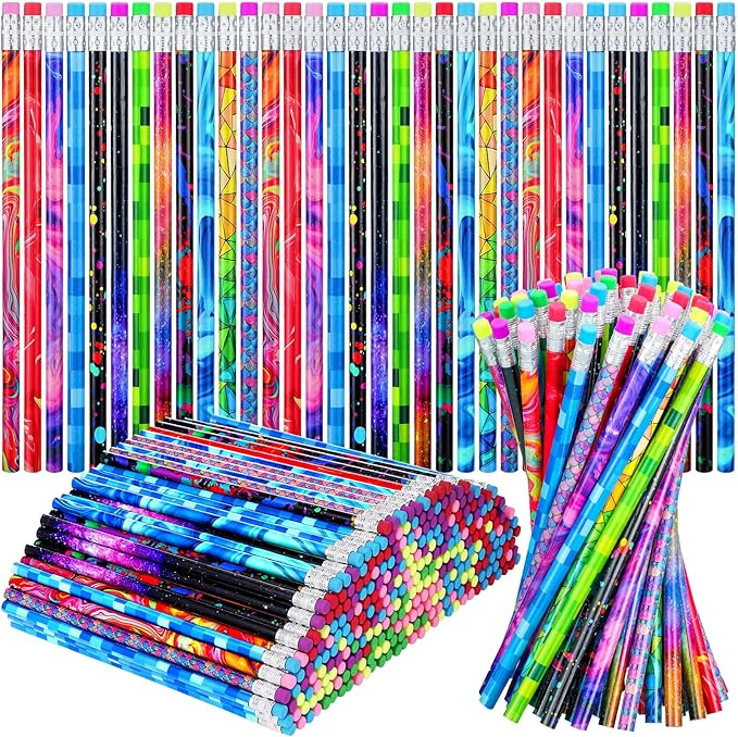Chinco 200 Pieces Wooden Pencil with Eraser for Kids Assortment Colorful Fun Pencils Bulk with Eraser Kids Novelty Back to School Supplies for Classroom, Student Reward, Stationery Party Favors