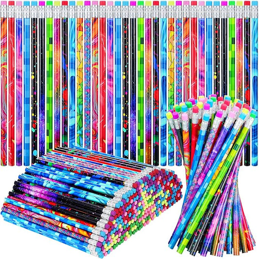 Chinco 200 Pieces Wooden Pencil with Eraser for Kids Assortment Colorful Fun Pencils Bulk with Eraser Kids Novelty Back to School Supplies for Classroom, Student Reward, Stationery Party Favors