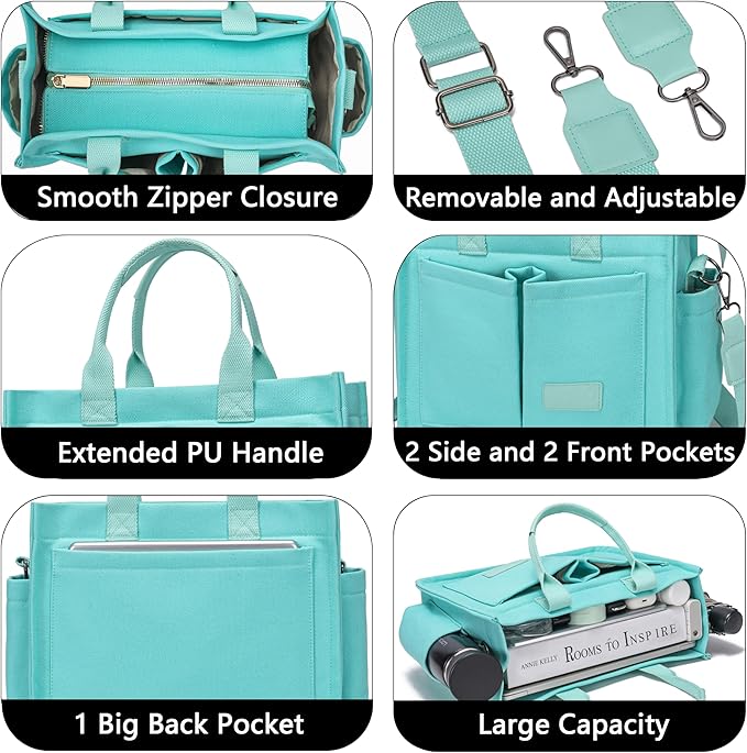 Tote Bag for Women With Compartments,Large Canvas Tote Women's Purse Crossbody Bags Work Laptop Book Bag Satchels Handbags